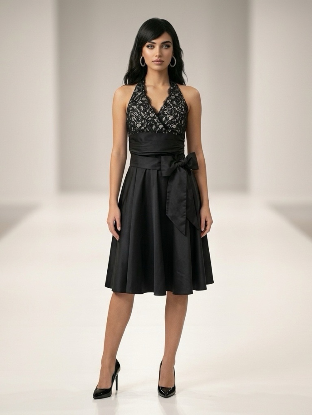White House Black Market Black Lace Halter Fit & Flare Cocktail Dress Size 4